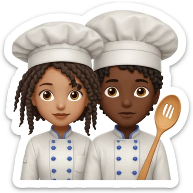 darkskin girl with curly hair and darkskin boy with dreads in chef outfit next to eachother  sticker