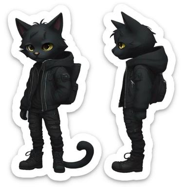 Edgy Shy Anthro boyish cool pretty dark black cat-fursona techwear sticker