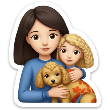 Ludo (ragazza mora capelli lisci) che abbraccia il suo cane leone (un barboncino biondo) sticker