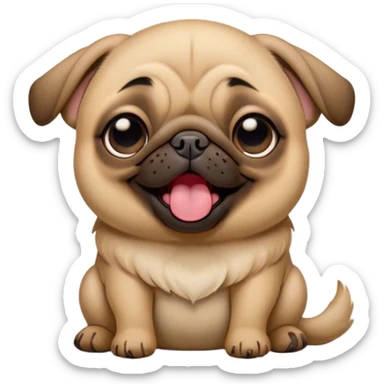 Cinematic Cute Yawning Fawn Pug Portrait Emoji, Head tilted slightly with a dramatic, wide-open yawn, showcasing a soft fawn coat with a velvety texture, floppy ears slightly drooping, round dark eyes barely open in drowsy contentment, Simplified yet irresistibly adorable features, highly detailed, glowing with a soft, cozy glow, high shine, relaxed yet expressive, stylized with a touch of whimsy, bright and endearing, soft glowing outline, capturing the essence of a sleepy yet affectionate companion, so drowsy it feels like it could stretch out of the screen and curl up for a nap! sticker