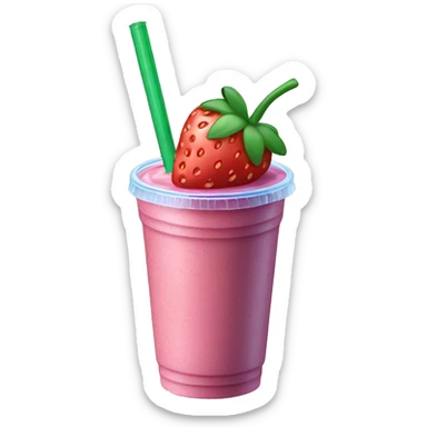 A strawberry blueberries smoothie with a green straw in a plastic cup sticker