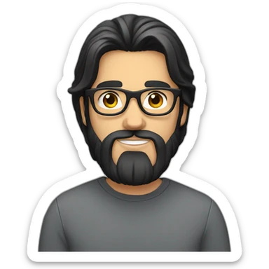 young white man with long black straight hair with big beard and glasses sticker