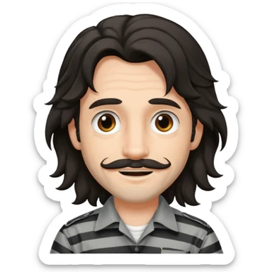 Sirius Black emoji, mischievous smile, long wavy hair, hint of stubble, striped prison uniform sticker