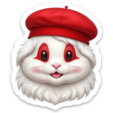 Cute bunny smiley face in full height, in a stylish red beret. sticker