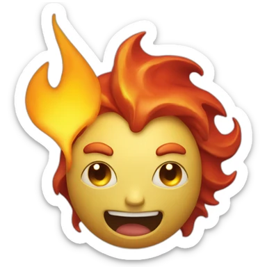the Burny Games character, a cartoonish yellow-orange figure with flames on its top, big dark eyes, and a red tongue sticker