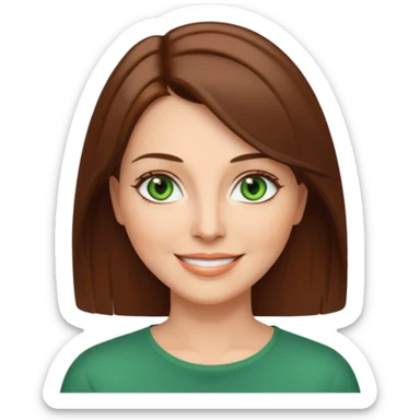 pretty middle age woman with green eyes and shoulder length straight brown hair casual sticker