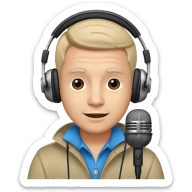 a radio host with headphone and microphone sticker