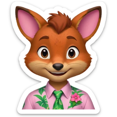 Nick Wilde with a pink Hawaii shirt and green hawaii tie from the Zootopia Disney movie sticker