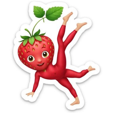 Strawberry fruit stands on one leg when doing gymnastics sticker