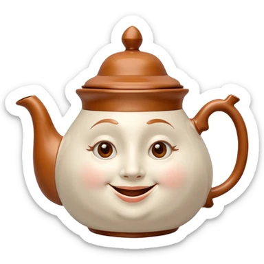 A character from the fairy tale Beauty and the Beast: Mrs. Potts, the lady who was turned into a teapot. She retains the teapot's original form, with an anthropomorphic face on the teapot. sticker