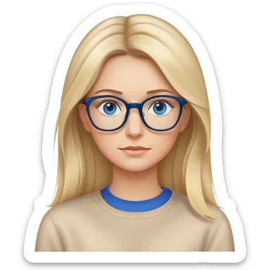 Adult White women, long blonde balayage hair, no smile, beige sweater, blue eyes and glasses  sticker