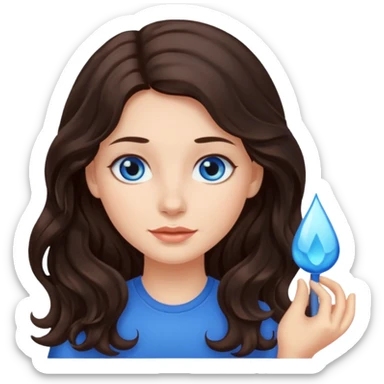 Girl with lond wavy dark brown hair and blue eys  sticker