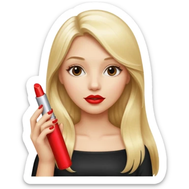 a girl with blonde long hair is holding lipstick on her hand  sticker