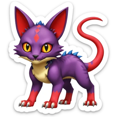 with red markings, scaley scaly batty feline-like quadrupedal digitigrade furry feral Bastet-Noibat-Gatomon-Garchomp-Digimon-Fakémon-Pokémon-creature (full body) sticker