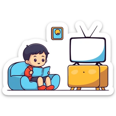 cute child sitting and watching cartoons on TV sticker