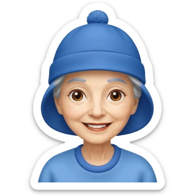 elderly woman with blue hat sticker