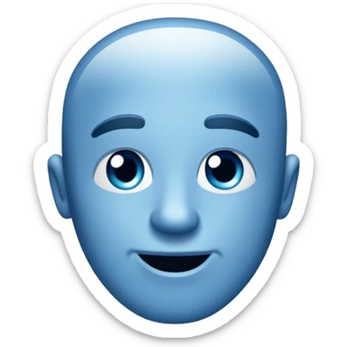 Generate a picture: In the style of an iOS emoji face , A blue face with ice on it, looking to the side deviously, with a small smirk smile, no nose, plain background sticker