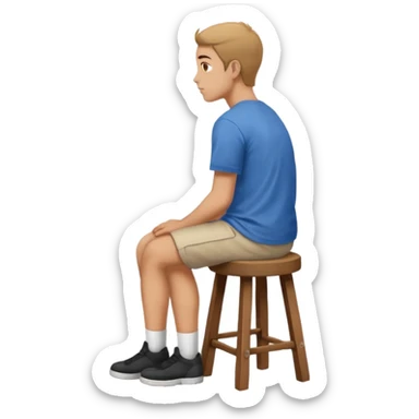 a person sitting on stool full back head turn. sticker