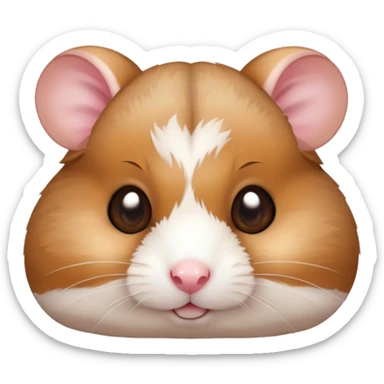 Cinematic Cute Brown and White Banded Hamster Portrait Emoji, Head tilted playfully and inquisitively, showcasing a fluffy fur with playful brown and white banded patterns, round, sparkling dark eyes filled with curiosity, Simplified yet irresistibly adorable features, highly detailed, glowing with a warm, friendly glow, high shine, affectionate and lively, stylized with a touch of whimsy, bright and endearing, soft glowing outline, capturing the essence of a mischievous yet loving hamster, so playful it feels like it could dash out of the screen and into your arms! sticker