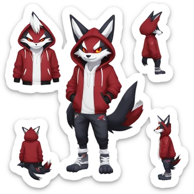 Edgy Cool Anthro Zoroark-Zangoose-Litten Fakemon Fursona Hoodie Full Body sticker