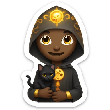 A sun warlock who has light skin and is holding a black kitten sticker