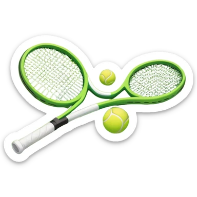 A tennis racket and ball placed on the grass court, with the lines of the court clearly visible in the background. The scene captures the essence of the sport, highlighting the equipment and the vibrant, open atmosphere of a tennis match sticker
