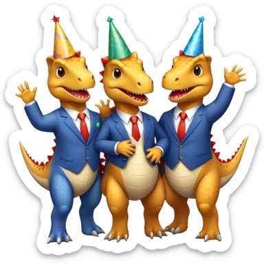 three office dinosaurs in office suits celebrating birthday sticker