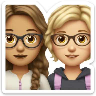 girl with brown hair and blonde highlights and cat eye glasses with baby brown haired girl sticker
