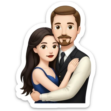 married couple portrait, tall white man with brown hair goatee mustache embracing a pale woman with long black hair, wearing formal clothing sticker