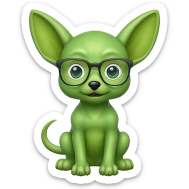 green alien dog with folded ears, wearing glassess sticker