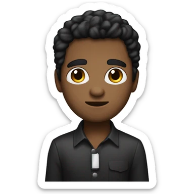 Create a emoji with a black guy, with a short black power hair, litle bit chubby, he works like a telemarketing attendant end he uses a badges with his name witch is Gustavo  sticker