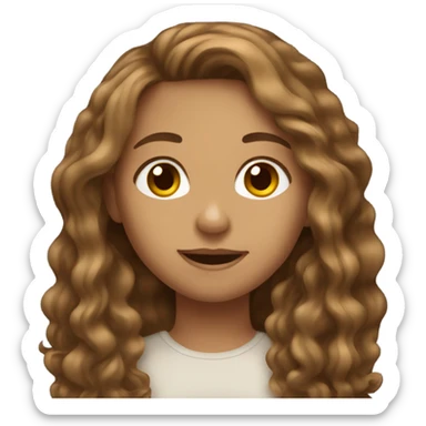 girl emoji with long wavy brown hair, light skin, and brown eyes sticker