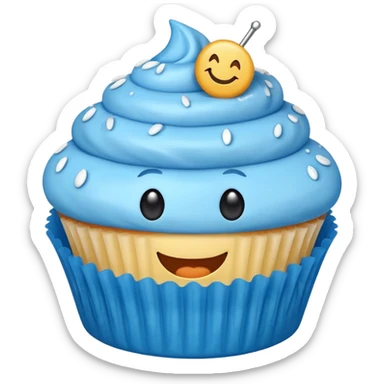 Blue cupcake with a happy face sticker