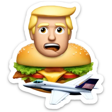 Donald trump eating a burger on a jet fighter  sticker