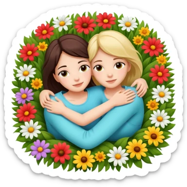 two girls lying on top of each other wrapped around each other lying down sticker