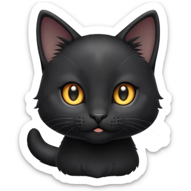 cinematic-cute-black-kitten cat-portrait-emoji,-head-tilted-playfully-and-inquisitively,-sleek-black-fur-with-subtle-hints-of-deep-gray,-simplified-yet-adorable-features,-highly-detailed,-glowing-with-a-warm,-friendly-glow sticker