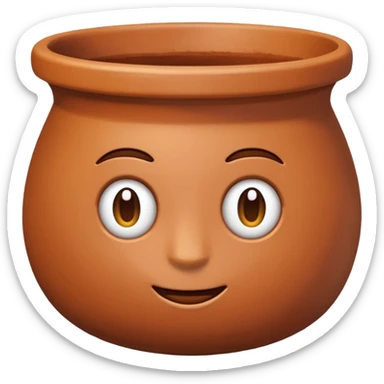top down view of a basic clay pot, emoji style sticker