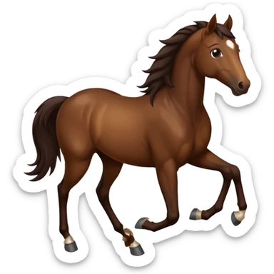 Make a brown horse emoji that has a white spot on head and deep dark brown legs up to knees, also make the tail and mane  a very very dark brown, also make the horse trotting sticker
