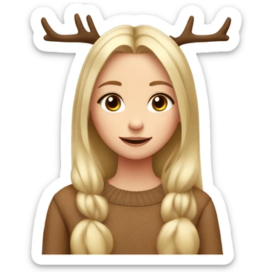 blushing blonde reindeer girl long straight hair and antlers with cute dots brown sweater  sticker