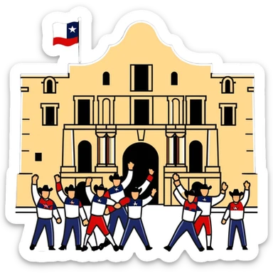 historical image of Texans celebrating in front of the Alamo after victory sticker