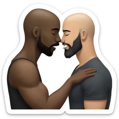 White brunette kissing muscular black bald man with beard sticker