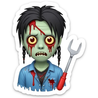 trap hood zombie emoji with saw and drip and emo black hair with dreads  sticker