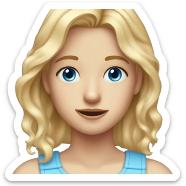 Girl with blonde hair fair skin light freckles all over face and blue braces and light blue eyes sticker