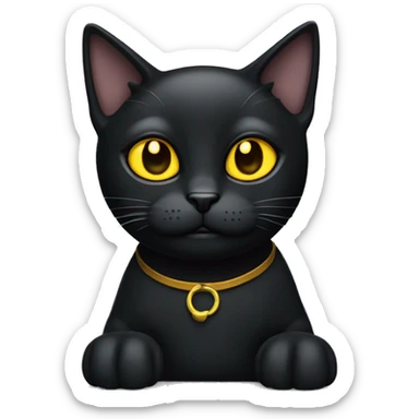 black cat with yellow eyes lazy laying  sticker