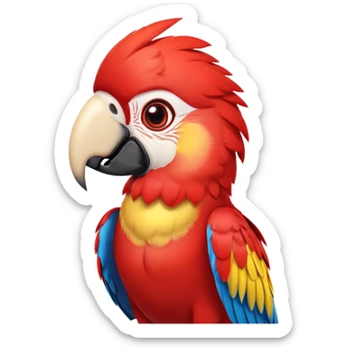 cinematic-cute-macaw-portrait-emoji,-head-tilted-playfully-and-inquisitively,-with-a-dazzling-red-plumage-and-round,-sparkling-eyes-filled-with-charm,-simplified-yet-irresistibly-adorable-features,-highly-detailed, white beak sticker