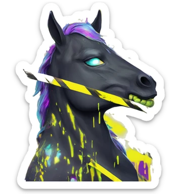 .Zombie_ Vaporwave black holographic oilslick zombie unicorn yellow caution tape sticker