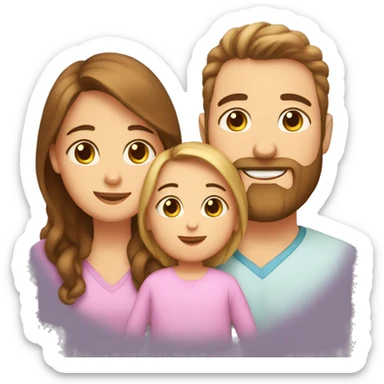 mom with brown hair and brown eyes, dad with blond hair and beard, and baby sticker