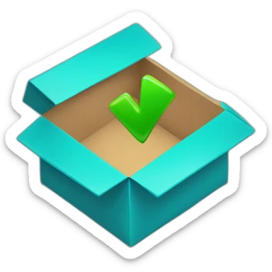 Open Blue box with a green check mark sticker