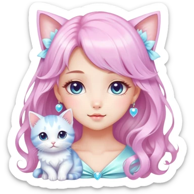  dreamy-pretty-vogue-elegant-kawaii-shiny-lady-pastelcore-kawaii-beautiful-hair-fairycore -kitten sticker