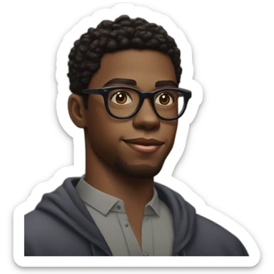 Young light skin chardwick boseman with in round glasses and a noticeable goatte sticker